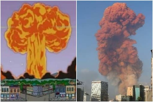 Many are referencing two episodes of The Simpsons that they found were similar to images of the recent blast in Beirut, Lebanon | Image credit: YouTube//Reuters