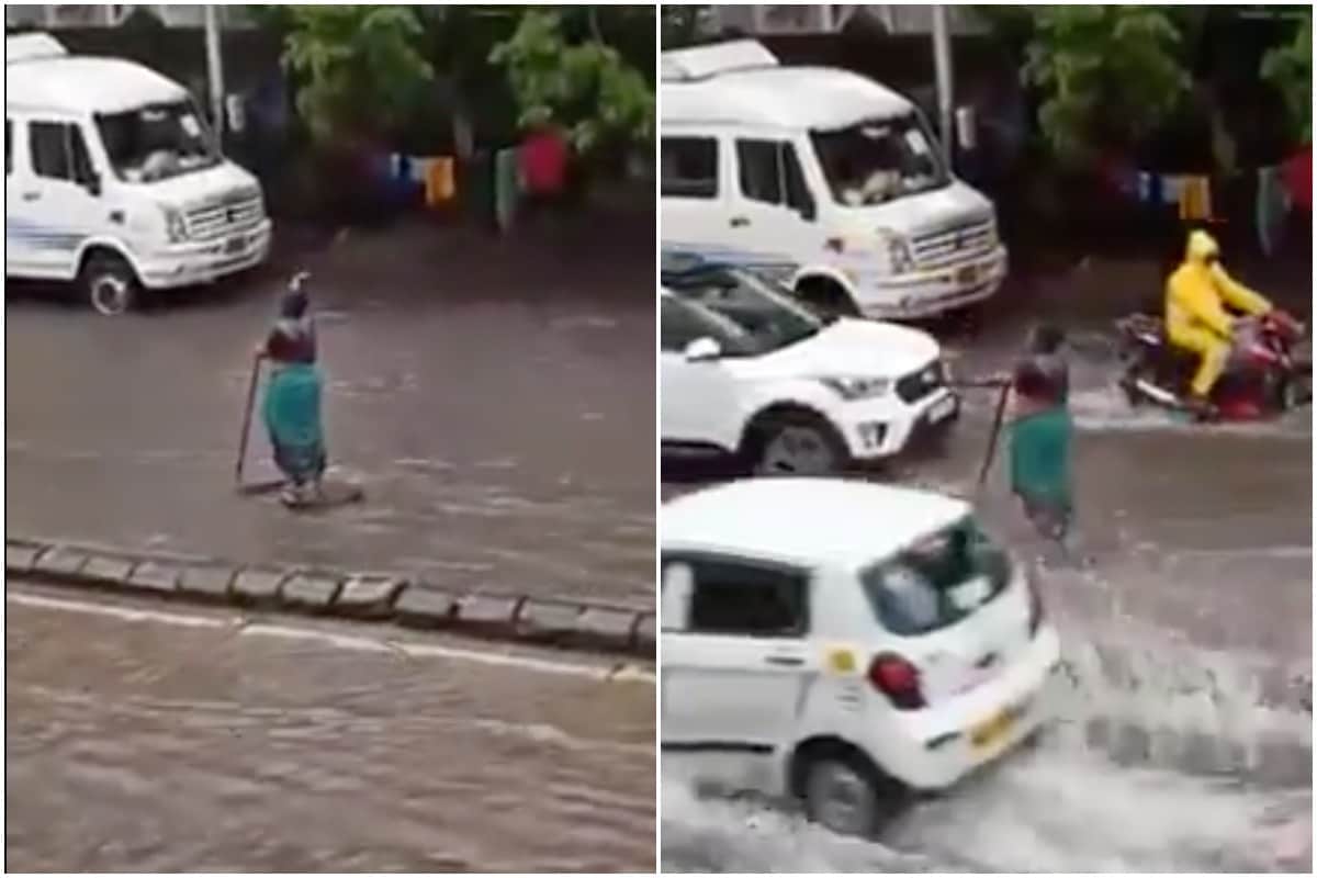 Mumbai Woman Stands on Waterlogged Road for Hours in Rain to Warn Commuters of Open Manhole
