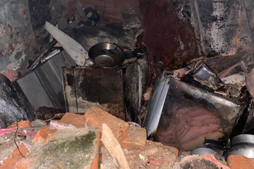 Fire breaks out due to an LPG blast in JJ Camp locality of Tigri area, Delhi. (ANI)
