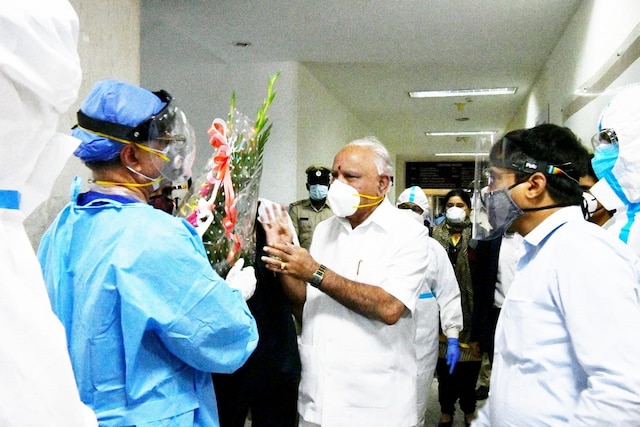 Karnataka Chief Minister BS Yediyurappa leaves from hospital after recovering from coronavirus on Monday.