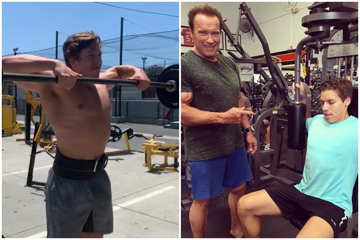 Arnold Schwarzenegger S Son Joseph Baena Pumps Up In The Sun Copies Dad S Bodybuilding Pose son joseph baena pumps