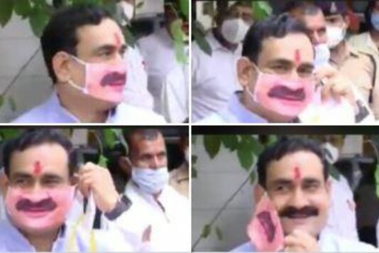 MP Home Minister Narottam Mishra spotted wearing unique mask. Credits: Twitter 