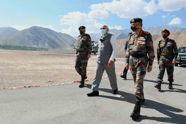 PM Narendra Modi reviews the security situation in eastern Ladakh during his visit in July 3, 2020. (Photo: PTI)