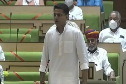 Congress leader Sachin Pilot speaks during the special session of the Rajasthan assembly on Friday.