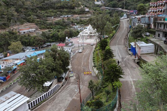 Vaishno Devi shrine wears a deserted look on the first day of Navratri during a nationwide lockdown in the wake of coronavirus pandemic, in Jammu, on March 25, 2020. (PTI Photo)