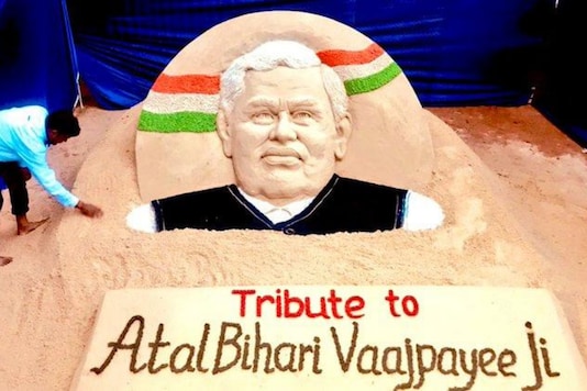 Sand Artist Sudarsan Patnaik created  Atal Bihari Vajpayee Photo His Death Anniversary. Credits: Twitter  