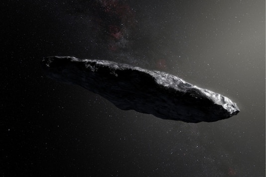 The first interstellar asteroid, `Oumuamua as it passes through the solar system after its discovery. 