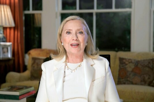 In this image from video, former Secretary of State Hillary Clinton speaks during the third night of the Democratic National Convention on Wednesday, Aug. 19, 2020. (Democratic National Convention via AP)