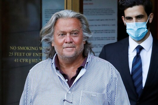 Former White House Chief Strategist Steve Bannon exits the Manhattan Federal Court, following his arraignment hearing for conspiracy to commit wire fraud and conspiracy to commit money laundering, in the Manhattan borough of New York City, New York, US. (Reuters)