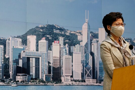 FILE PHOTO: Hong Kong Chief Executive Carrie Lam attends a news conference ahead of national security legislation, in Hong Kong, China June 30, 2020. REUTERS/Tyrone Siu/File Photo