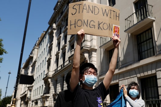 File photo of a man taking part in a protest against Hong Kong's newly enacted security law.  (REUTERS/John Sibley)
