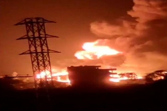 A major fire breaks out at a chemical factory near Air Force Academy in Dundigal. (ANI)
