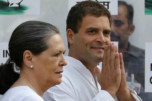 File photo of interim Congress president Sonia Gandhi with Rahul Gandhi.