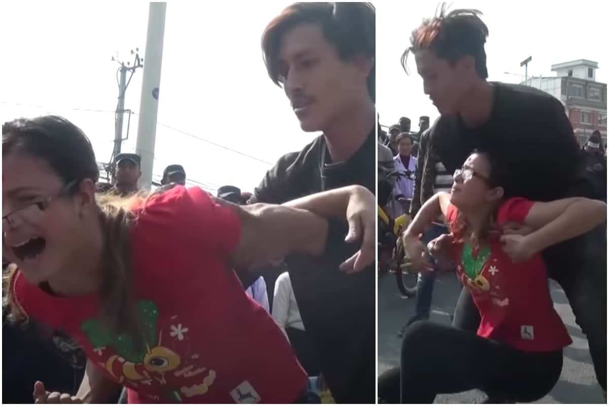 Nepal Police Sex - Viral Video Depicting Man Publicly Assaulting a Woman in Nepal as Cops  Watch is Fake - News18