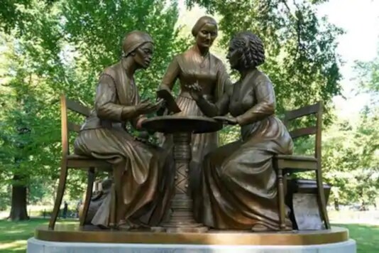 Unveiling of a bronze statue featuring Sojourner Truth, Elizabeth Cady Stanton and Susan B. Anthony. Credits: Reuters 
