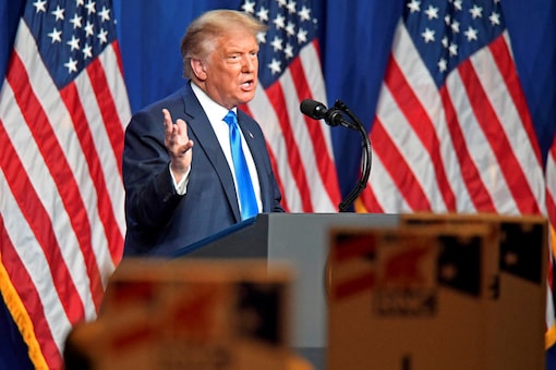 U.S. President Donald Trump talks at the Republican National Convention in Charlotte, North Carolina, U.S., August 24, 2020. David T. Foster/Pool via REUTERS
