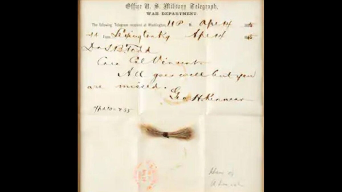 Lincoln's Bushy Lock of Hair Wrapped in Bloodied Telegram up for Online Auction