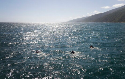 Venezuelans brave open sea on tubes, fishing for survival