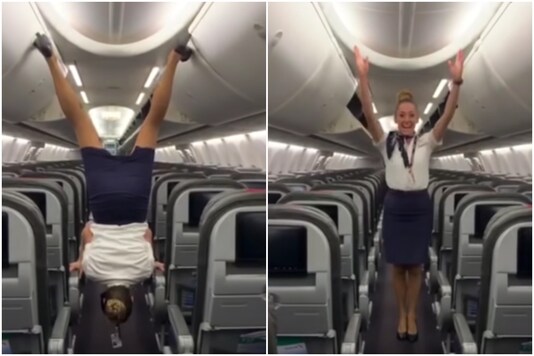 A flight attendant is going viral on the internet for het mad acrobatic skills | Image credit: YouTube