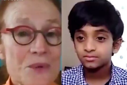 The image shows UNICEF’s Executive Director and the kid, Abhijay. Credits: Twitter