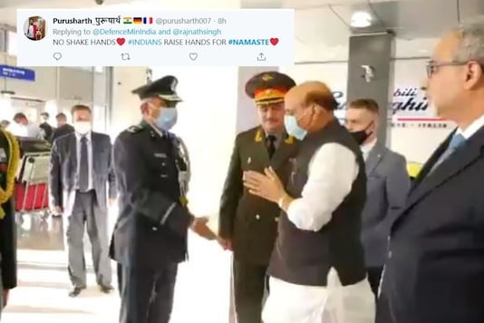 Video grab of Defence Minister Rajnath Sibgh greeting Russian officials with a namastey. Video grab of Defence Minister Rajnath Sibgh greeting Russian officials with a namastey.