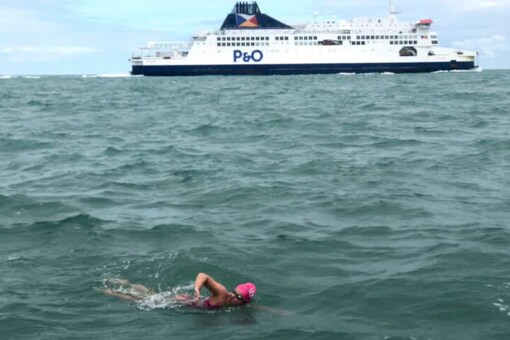 Long distance swimmer Vera Rivard, 16, of Springfield, N.H., swims the English Channel. Credits: AP