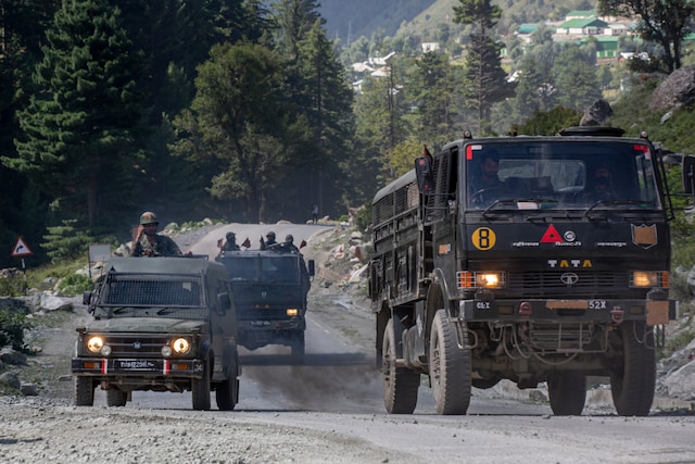 File photo of an Indian army convoy moving on the Srinagar-Ladakh highway at Gagangeer.