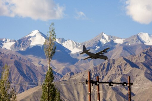 For Representation. An Indian Air Force Hercules military transport plane prepares to land at an airbase in Leh, the joint capital of the union territory of Ladakh bordering China, on September 8, 2020. 