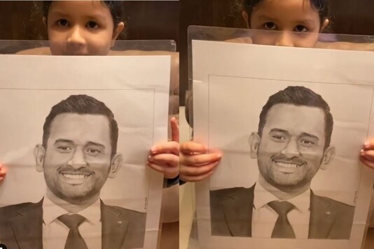 Ziva holding a sketch of father MS Dhoni.
(Credit: Instagram/ Ziva_Singh_Dhoni)