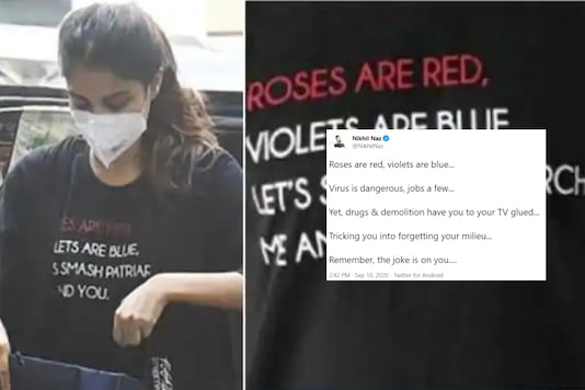 Rhea Chakraborty's shirt grabbed eyeballs for its message against 'patriarchy' | Image credit: Twitter
