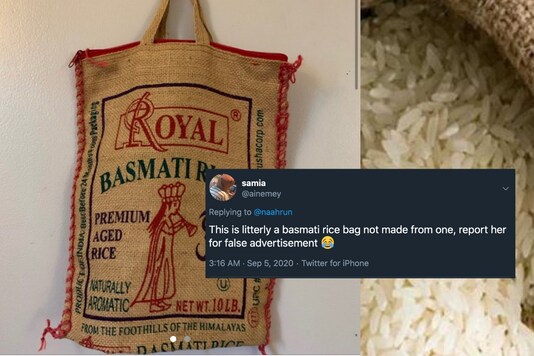 A rice bag was turned into a was being sold as a 'tote bag' in the US |. Image credit: Twitter 