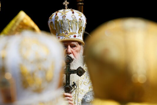 Patriarch Filaret, head of the Ukrainian Orthodox Church of the Kyiv Patriarchate takes part in a service marking the Christianisation of the country, which was known as Kievan Rus at the time, by its grand prince Vladimir I (Vladimir the Great) in 988AD, in Kyiv, Ukraine July 28, 2020. REUTERS/Gleb Garanich