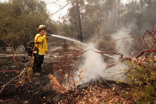 A firefighter knocks down hotspots near Lake Oroville as wildfires rage across California. (Credit: REUTERS) A firefighter knocks down hotspots near Lake Oroville as wildfires rage across California. (Credit: REUTERS)