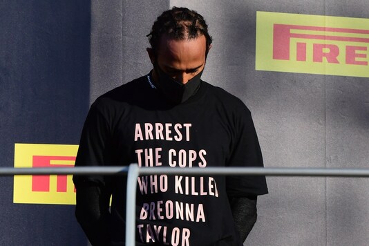 Lewis Hamilton sported a T-shirt that read 'Arrest the copes who killed Breonna Taylor. (Photo Credit: Reuters)