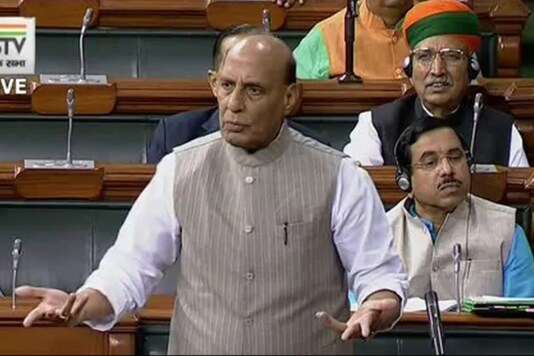 File photo of Rajnath Singh in Lok Sabha