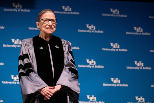 U.S. Supreme Court Justice Ruth Bader Ginsburg smiles  during a reception where she was presented with an honorary doctoral degree at the University of Buffalo School of Law in Buffalo, New York, U.S., August 26, 2019.  REUTERS/Lindsay DeDario - RC1A5ECEAC20