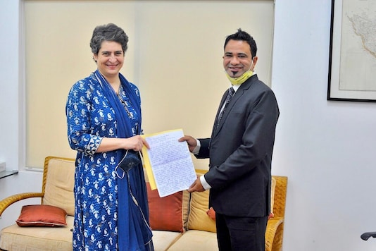 Priyanka Gandhi and Dr Kafeel Khan in Delhi on Monday. Priyanka Gandhi and Dr Kafeel Khan in Delhi on Monday.