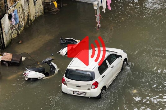 Heavy rain leads to waterlogging outside 
 the India Bulls Corporate Office near Elphinstone Bridge in Mumbai.