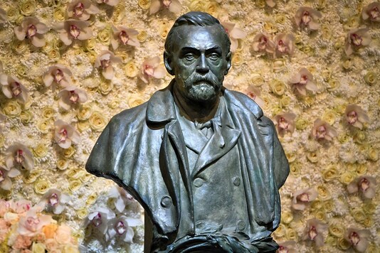 A bronze bust of Alfred Nobel is pictured before the Nobel Prize ceremony at Stockholm Concert Hall, in Stockholm, Sweden December 10, 2019. TT News Agency/Claudio Bresciani via REUTERS/Files A bronze bust of Alfred Nobel is pictured before the Nobel Prize ceremony at Stockholm Concert Hall, in Stockholm, Sweden December 10, 2019. TT News Agency/Claudio Bresciani via REUTERS/Files