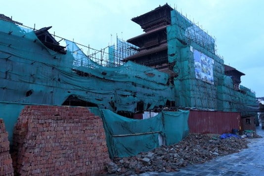 A view of the empty construction site of the Durbar Square damaged during the 2015 earthquake in Kathmandu. (AFP) A view of the empty construction site of the Durbar Square damaged during the 2015 earthquake in Kathmandu. (AFP)