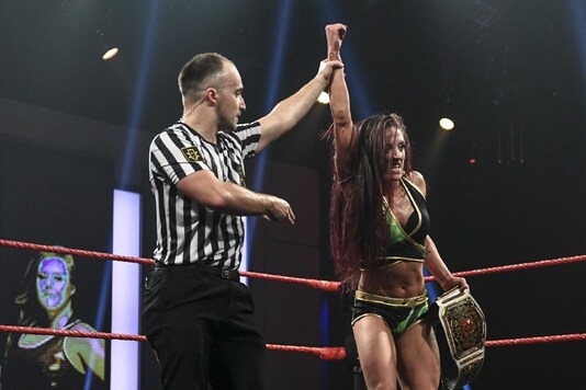 Kay Lee defender her women's champion title in NXT UK. (Photo Credit: WWE)