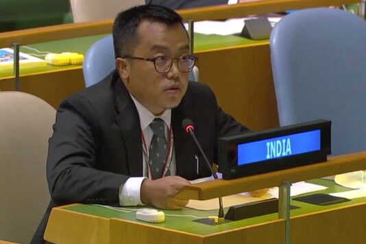 In this photo taken from UNTV video, Mijito Vinito, the first secretary of India's UN mission to the United Nations, addresses the 75th session of the United Nations General Assembly on September 25, 2020 , at the UN Headquarters.  (UNTV via AP)