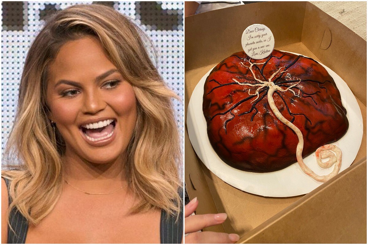Chrissy Teigen Just Received a 'Placenta Cake' ahead of Her Third Baby and it's 'Disgusting'