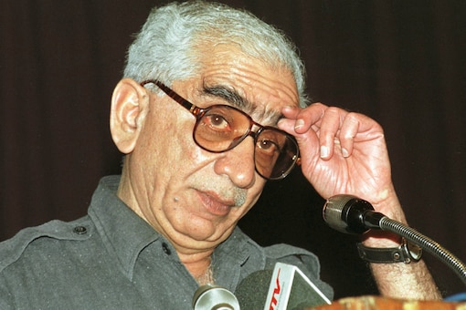 In this file photo, Jaswant Singh gestures during his speech on the fallout of Kargil in New Delhi on July 20, 1999. He died in New Delhi on September 27, 2020. 