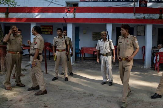 File photo of Uttar Pradesh policemen standing inside  a police station. (Reuters)  