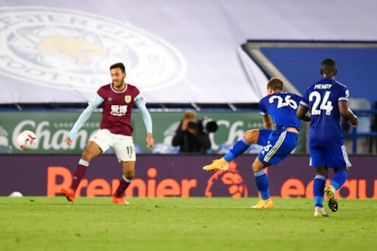 Leicester's Dennis Praet, second right scores his side's fourth goal during the English Premier League soccer match between Leicester City and Burnley at the King Power Stadium, Leicester, England, Sunday, Sept. 20, 2020. (Peter Powell, Pool via AP) Leicester's Dennis Praet, second right scores his side's fourth goal during the English Premier League soccer match between Leicester City and Burnley at the King Power Stadium, Leicester, England, Sunday, Sept. 20, 2020. (Peter Powell, Pool via AP)
