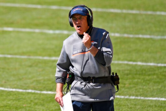 Denver Broncos head coach Vic Fangio walks the sideline during the first half of an NFL football game against the Pittsburgh Steelers in Pittsburgh, Sunday, Sept. 20, 2020. (AP Photo/Don Wright) Denver Broncos head coach Vic Fangio walks the sideline during the first half of an NFL football game against the Pittsburgh Steelers in Pittsburgh, Sunday, Sept. 20, 2020. (AP Photo/Don Wright)