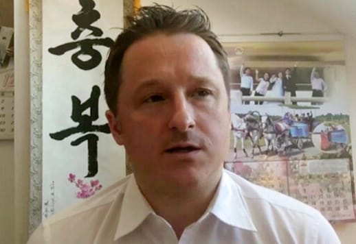 FILE - In this March 2, 2017, file image made from video, Michael Spavor, director of Paektu Cultural Exchange, talks during a Skype interview in Yanji, China. China told Prime Minister Justin Trudeau on Monday, June 22, 2020 to stop making irresponsible remarks after he said Beijing's decision to charge two Canadians with spying was linked to his country's arrest of a Chinese tech executive. (AP Photo, File)