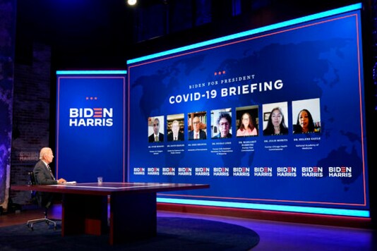 Democratic presidential candidate former Vice President Joe Biden participates in a coronavirus vaccine briefing with public health experts, Wednesday, Sept. 16, 2020, in Wilmington, Del. (AP Photo/Patrick Semansky)