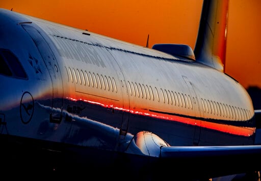 A Lufthansa aircraft rolls to the parking position at the airport in Frankfurt, Germany, Wednesday, Sept. 9, 2020. (AP Photo/Michael Probst) A Lufthansa aircraft rolls to the parking position at the airport in Frankfurt, Germany, Wednesday, Sept. 9, 2020. (AP Photo/Michael Probst)